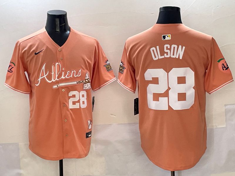 Men Atlanta Braves #28 Olson Orange Five generations Joint Name 2025 Nike MLB Jersey style 4